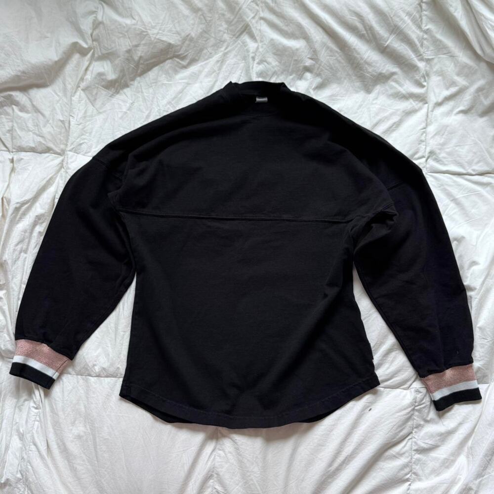 spirit jersey Oversized black crewneck long sleeve shirt sz xs‎ stripped cuffs